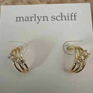 NEW MARLYN SCHIFF Triple Post Dainty Earrings in Gold Tone